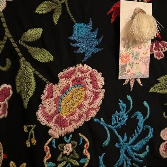 JOHNNY WAS NWT Boho Floral Embroidered Relaxed Knit Midi Dress - Picture 7 of 16